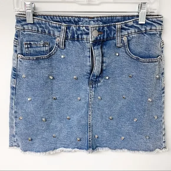 Wild Fable Studded Frayed Denim Skirt - Picture 1 of 4